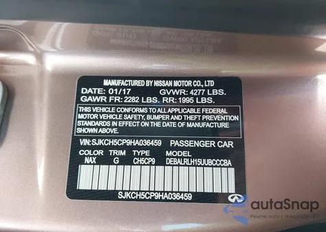 2017 Infiniti Qx30 Premium from USA, damaged, VIN SJKCH5CP9HA036459